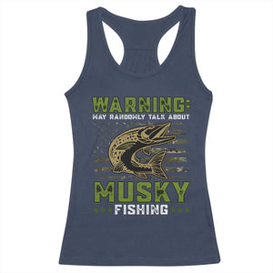 Warning May Randomly Talk About Musky Fishing Racerback Tank Top TS09 Navy Print Your Wear