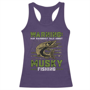 Warning May Randomly Talk About Musky Fishing Racerback Tank Top TS09 Purple Print Your Wear