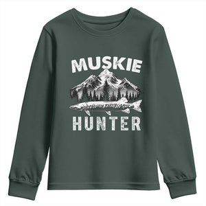 Musky Hunter Fishing Fisherman Youth Sweatshirt TS09 Dark Forest Green Print Your Wear
