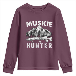 Musky Hunter Fishing Fisherman Youth Sweatshirt TS09 Maroon Print Your Wear