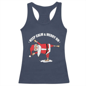 Funny Christmas Yoga Racerback Tank Top Keep Calm And Merry On TS09 Navy Print Your Wear