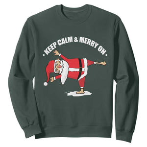Funny Christmas Yoga Sweatshirt Keep Calm And Merry On TS09 Dark Forest Green Print Your Wear