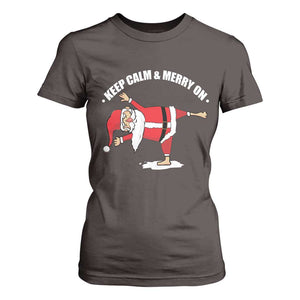Funny Christmas Yoga T Shirt For Women Keep Calm And Merry On TS09 Dark Chocolate Print Your Wear