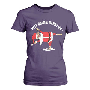 Funny Christmas Yoga T Shirt For Women Keep Calm And Merry On TS09 Purple Print Your Wear