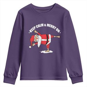 Funny Christmas Yoga Youth Sweatshirt Keep Calm And Merry On TS09 Purple Print Your Wear