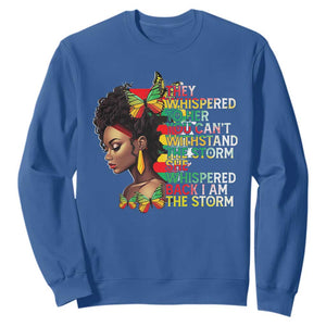 Black History Month Sweatshirt African Women She Whispered Back I Am The Storm TS09 Royal Blue Printyourwear