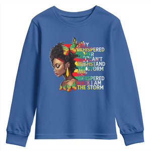 African Women Black History Month Youth Sweatshirt She Whispered Back I Am The Storm TS09 Royal Blue Print Your Wear