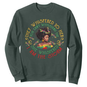 Black History Month Sweatshirt Dragon Fly African Women She Whispered Back I Am The Storm TS09 Dark Forest Green Printyourwear