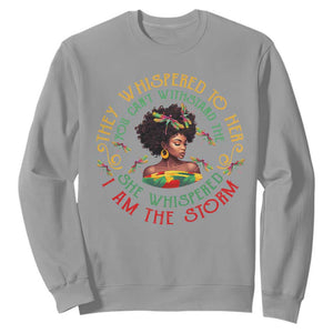 Black History Month Sweatshirt Dragon Fly African Women She Whispered Back I Am The Storm TS09 Sport Gray Printyourwear