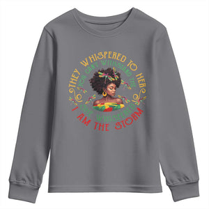 Melanin Women Black History Month Youth Sweatshirt Dragon Fly She Whispered Back I Am The Storm TS09 Charcoal Print Your Wear