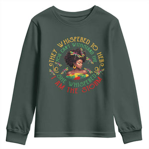 Melanin Women Black History Month Youth Sweatshirt Dragon Fly She Whispered Back I Am The Storm TS09 Dark Forest Green Print Your Wear