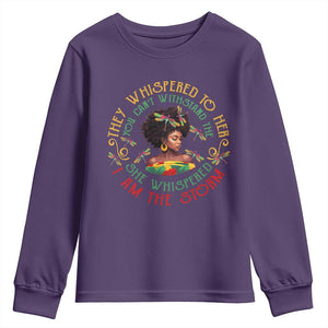 Melanin Women Black History Month Youth Sweatshirt Dragon Fly She Whispered Back I Am The Storm TS09 Purple Print Your Wear