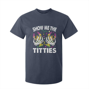 Mardi Gras T Shirt For Kid Show Me The Titties Funny Skeleton Crawfish TS09 Navy Print Your Wear
