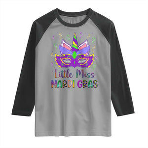 Mardi Gras Raglan Shirt Little Miss Unicorn Cute Girl Women TS09 Sport Gray Black Print Your Wear