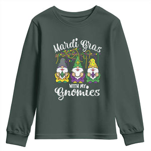Mardi Gras With My Gnomies Funny Gnomes Squad Youth Sweatshirt TS09 Dark Forest Green Print Your Wear