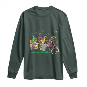 Mardi Gras Long Sleeve Shirt Jester Gnomes Nurse RN ICU NICU ER Scrub TS09 Dark Forest Green Print Your Wear