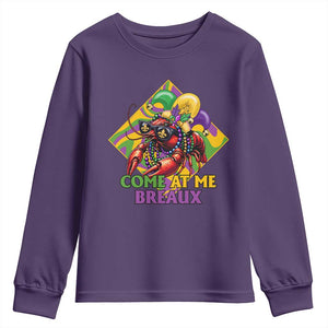 Funny Mardi Gras Youth Sweatshirt Come At Me Breaux Crawfish Beads TS09 Purple Print Your Wear