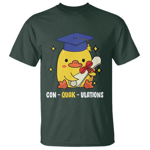 Graduation T Shirt Con-quack-ulations Congratulation Graduated Duck TS09 Dark Forest Green Print Your Wear