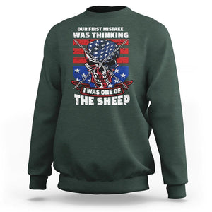 Your First Mistake Was Thinking I Was One Of The Sheep Skull Flag Patriotic Sweatshirt TS09 Dark Forest Green Print Your Wear