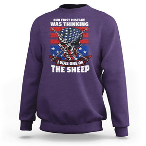 Your First Mistake Was Thinking I Was One Of The Sheep Skull Flag Patriotic Sweatshirt TS09 Purple Print Your Wear