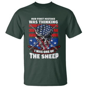 Your First Mistake Was Thinking I Was One Of The Sheep Skull Flag Patriotic T Shirt TS09 Dark Forest Green Print Your Wear
