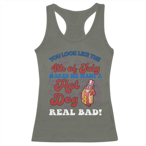 You Look Like The 4th Of July Funny Hot Dog Racerback Tank Top TS09 Military Green Print Your Wear