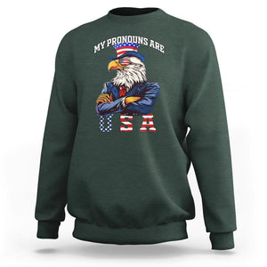 Funny 4th Of July Sweatshirt My Pronouns USA Eagle American TS09 Dark Forest Green Print Your Wear