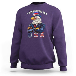 Funny 4th Of July Sweatshirt My Pronouns USA Eagle American TS09 Purple Print Your Wear
