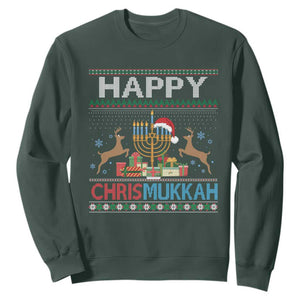 Happy Chrismukkah Funny Jewish Christmas Hanukkah Chanukah Sweatshirt TS09 Dark Forest Green Print Your Wear