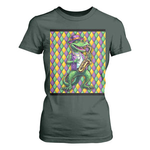 Mardi Gras Funny Alligator Crocodiles Jester Fat Tuesday New Orleans T Shirt For Women TS09 Dark Forest Green Print Your Wear