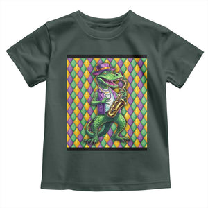 Mardi Gras Funny Alligator Crocodiles Jester Fat Tuesday New Orleans Toddler T Shirt TS09 Dark Forest Green Print Your Wear