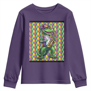Mardi Gras Funny Alligator Crocodiles Jester Fat Tuesday New Orleans Youth Sweatshirt TS09 Purple Print Your Wear