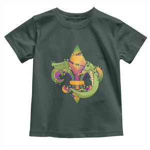 Mardi Gras Alligator Crocodiles Fleur De Lis Toddler T Shirt TS09 Dark Forest Green Print Your Wear