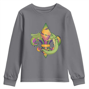 Mardi Gras Alligator Crocodiles Fleur De Lis Youth Sweatshirt TS09 Charcoal Print Your Wear