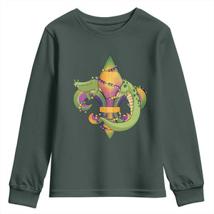 Mardi Gras Alligator Crocodiles Fleur De Lis Youth Sweatshirt TS09 Dark Forest Green Print Your Wear