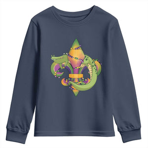 Mardi Gras Alligator Crocodiles Fleur De Lis Youth Sweatshirt TS09 Navy Print Your Wear