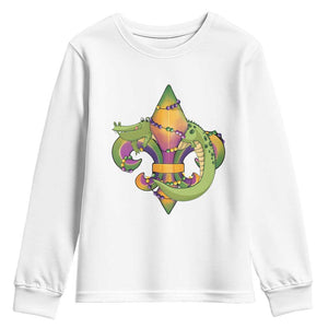 Mardi Gras Alligator Crocodiles Fleur De Lis Youth Sweatshirt TS09 White Print Your Wear