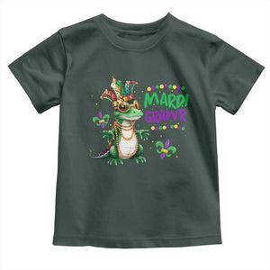 Mardi Grawr Gras Cute Bead Dinosaur Toddler T Shirt TS09 Dark Forest Green Print Your Wear