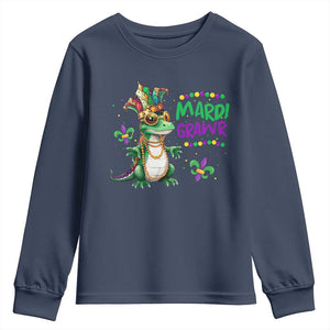 Mardi Grawr Gras Cute Bead Dinosaur Youth Sweatshirt TS09 Navy Print Your Wear