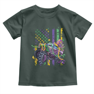 Mardi Gras Monster Truck Beads Flag Toddler T Shirt TS09 Dark Forest Green Print Your Wear