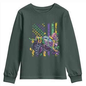 Mardi Gras Monster Truck Beads Flag Youth Sweatshirt TS09 Dark Forest Green Print Your Wear