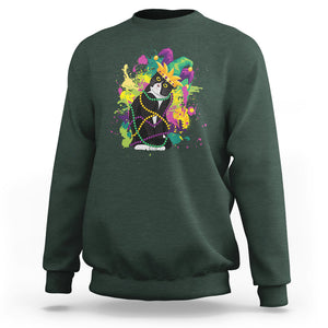 Mardi Gras Funny Tuxedo Cat Meme Beads Sweatshirt TS09 Dark Forest Green Printyourwear