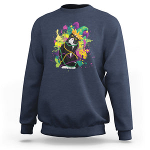 Mardi Gras Funny Tuxedo Cat Meme Beads Sweatshirt TS09 Navy Printyourwear