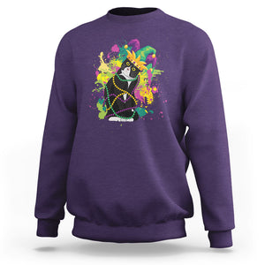 Mardi Gras Funny Tuxedo Cat Meme Beads Sweatshirt TS09 Purple Printyourwear