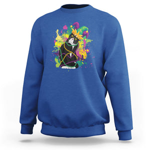 Mardi Gras Funny Tuxedo Cat Meme Beads Sweatshirt TS09 Royal Blue Printyourwear