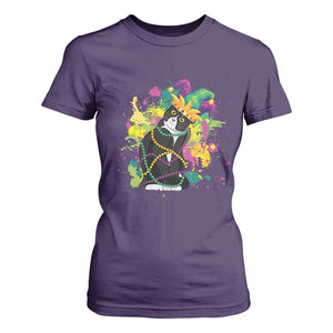 Mardi Gras Funny Tuxedo Cat Meme Beads T Shirt For Women TS09 Purple Print Your Wear
