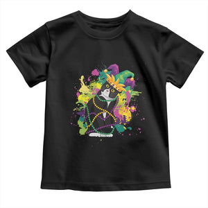 Mardi Gras Funny Tuxedo Cat Meme Beads Toddler T Shirt TS09 Black Print Your Wear