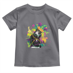 Mardi Gras Funny Tuxedo Cat Meme Beads Toddler T Shirt TS09 Charcoal Print Your Wear