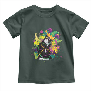 Mardi Gras Funny Tuxedo Cat Meme Beads Toddler T Shirt TS09 Dark Forest Green Print Your Wear
