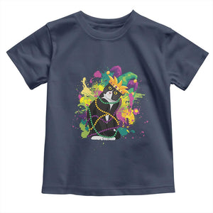 Mardi Gras Funny Tuxedo Cat Meme Beads Toddler T Shirt TS09 Navy Print Your Wear